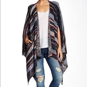 Free People Big Trail Stripe Poncho Knit Cardigan Oversized Boho Cotton Linen XL